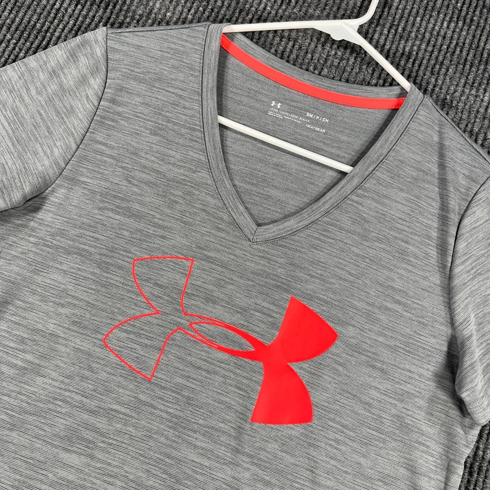Under Armour Shirt Womens Small Gray Short Sleeve Loose Active HeatGear Workout
